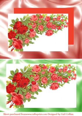Roses on Coral or Green Satin