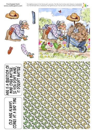 The Wrinklies Decoupage - Gardening Granny