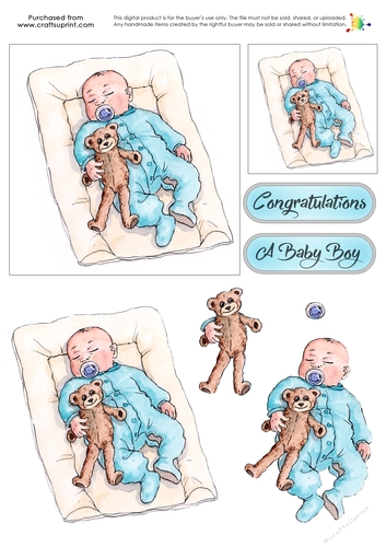 New Baby Decoupage - Baby Onesie - Blue