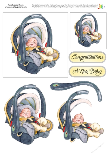 New Baby Decoupage - Car Seat - Yellow