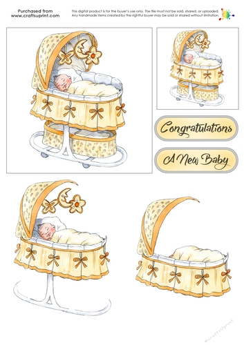 New Baby Decoupage - Baby Bassinet - Yellow