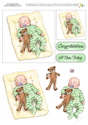 New Baby Decoupage - Baby Onesie - Green