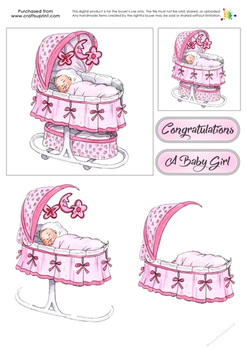 New Baby Decoupage - Baby Bassinet - Pink