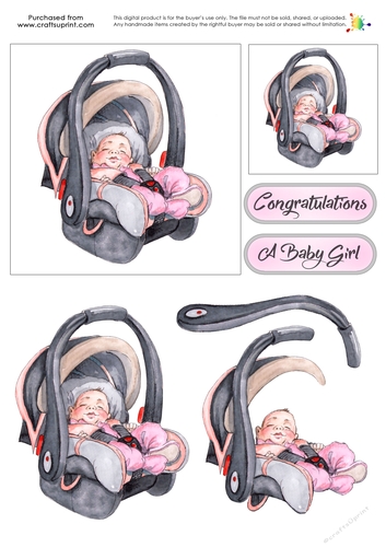 New Baby Decoupage - Car Seat - Pink