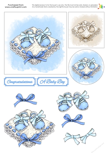 New Baby Decoupage - Baby Booties - Blue