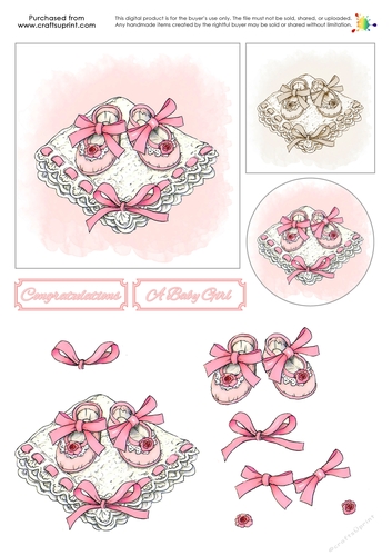 New Baby Decoupage - Baby Booties - Pink