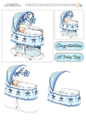 New Baby Decoupage - Baby Bassinet - Blue