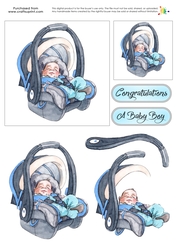 New Baby Decoupage - Car Seat - Blue