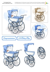 New Baby Decoupage - Vintage Pram - Blue