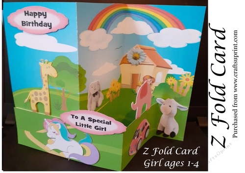 Z Fold Card Girl Birthday - ages 1-4