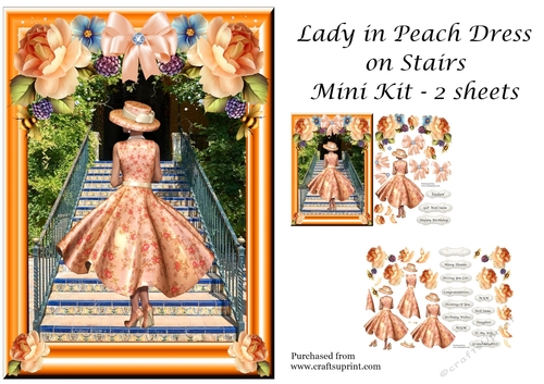 Lady in Peach Dress on Stairs - Mini Kit various sentiments