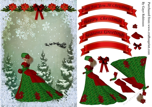 Christmas lady in red in green