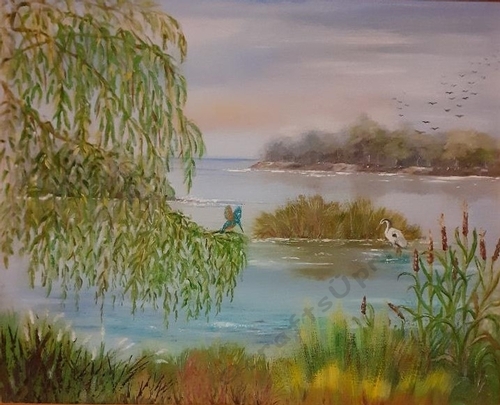 Lake with Heron and Kingfisher