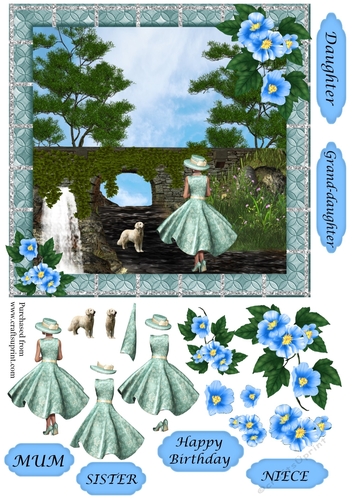Lady, Labrador, waterfall - blue frame
