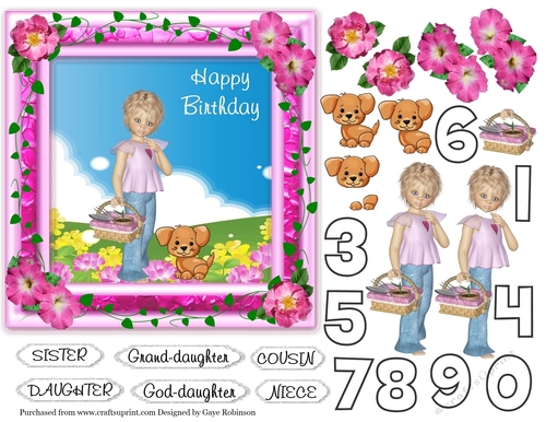 Pink frame, Ivy, Roses, Girl, Dog