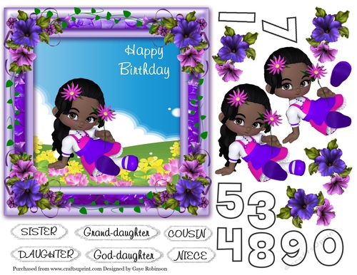 Purple frame, Ivy, Petunias, Cartoon Girl in lilac