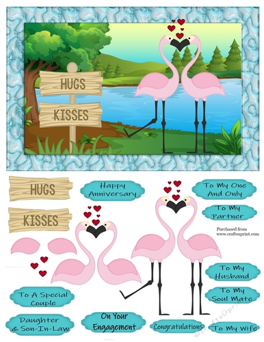 Flamingos in love, Hugs and Kisses