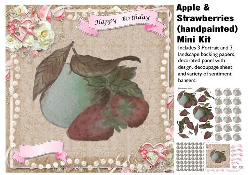 Hand Painted Apple and Strawberries Mini Kit with backing papers