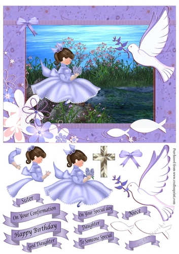 Girl by Lake - Purple Frame, various greetings