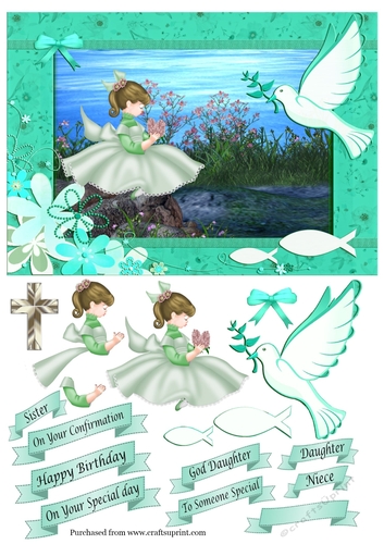 Girl by Lake - Green Frame, various greetings