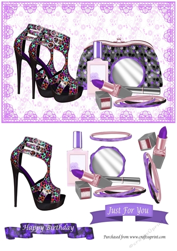 Animal print shoes & purple make up bag