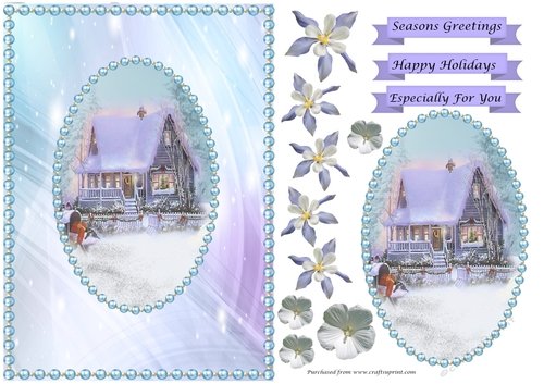 Winter cottage, flowers and pearls