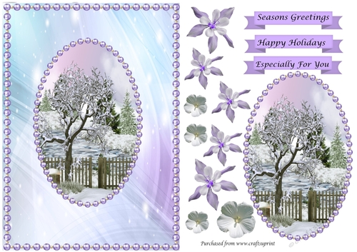 Winter scene with lilac flowers and lilac pearls