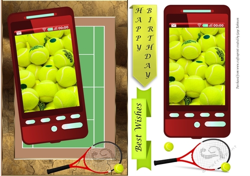 Tennis phone screen, racket and court