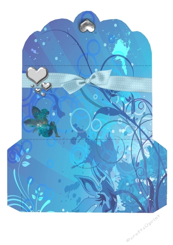 Blue fantasy money wallet with bow, hearts & fairy