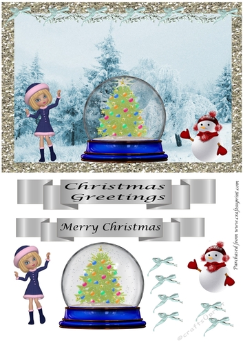 Snowglobe with Christmas tree, girl and snowman