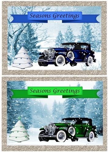 Vintage Car Christmas Toppers x 2 A5