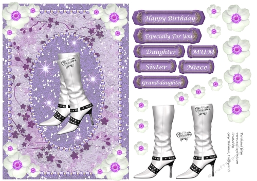 White boots on purple backgrounds