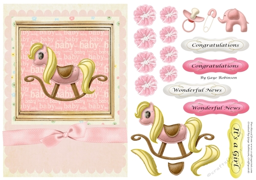 Baby Girl Card with felt rocking horse