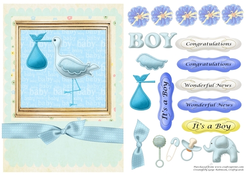 Baby boy card with felt stork and embellishments