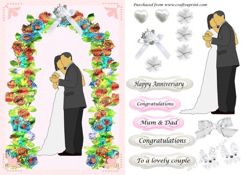 Anniversary couple under flower archway