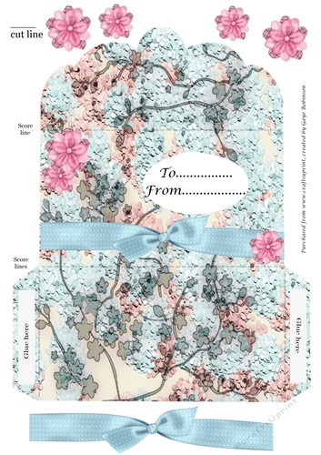 Blue & Pink speckled floral money wallet with flowers and bow