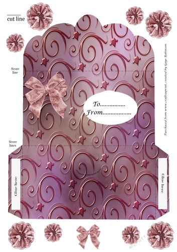 Mauve swirl embossed effect wallet with bow and flowers
