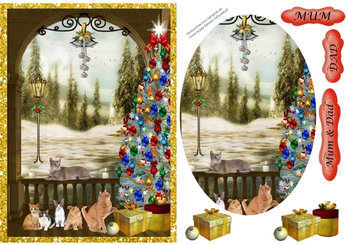 Christmas Scene 3 with Kittens - Pyramid Oval Stacker mini kit - 2 sheets