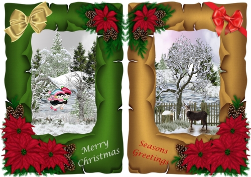 Christmas Toppers x 2 Tattered frames with poinsettias