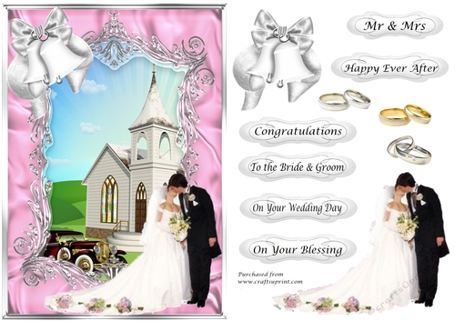 Wedding, Blessing - Pink Frame with car, Church & couple