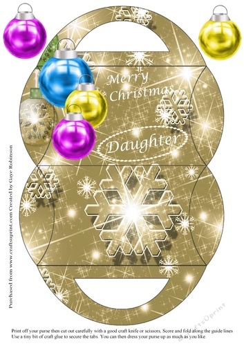 Christmas Pillow Purse gold with baubles - Daughter