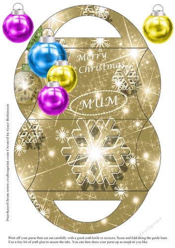 Christmas Pillow Purse gold with baubles - MUM