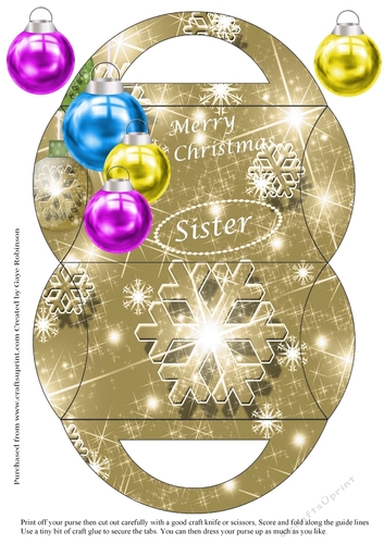 Christmas Pillow Purse gold with baubles - Sister