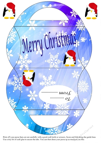 Blue Pillow Purse with Penguin and snowflakes