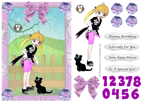 Girl and her Cat, various ages numbers 0-9