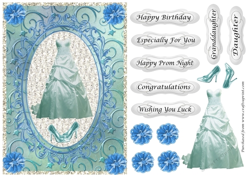 Pale Turquoise dress & shoes, various sentiments