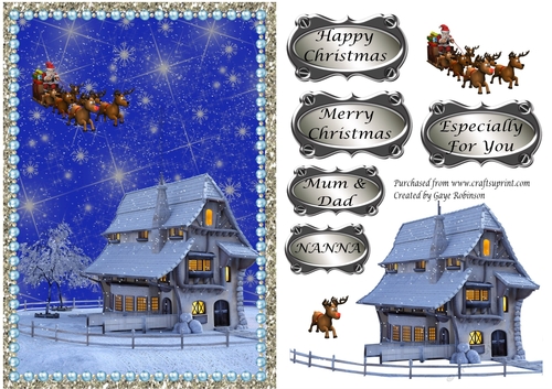 Santa flying over Winter Cottage