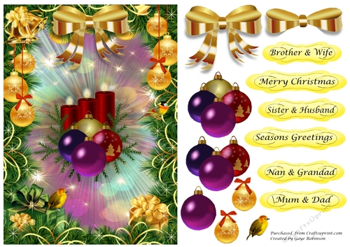 Candles & Baubles in Christmas frame with gold bow