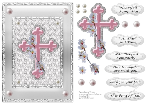 Sympathy Pink Cross in silver frame