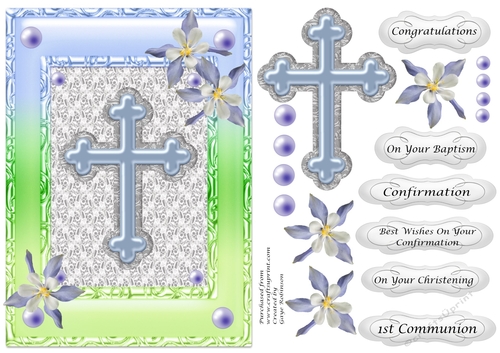 Christening Baptism Communion Confirmation Blue cross in frame